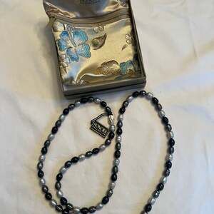 Honora Cultured Pearl 8.0mm Ringed Barrel 36” Necklace Black Tie